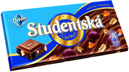 Orion Studentska Milk Chocolate with Raisins, Jelly Pieces and Peanuts – 170g product image