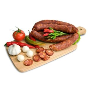 Homemade smoked sausage. • made from pork meat and spices