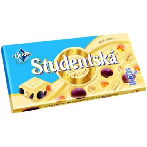 Studentska White Chocolate with Raisins, Jelly Pieces and Peanuts